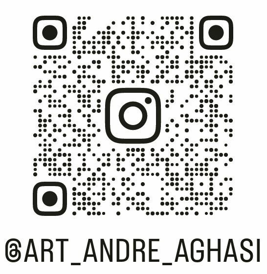 QR code linking to Andre Aghasi's Instagram, @art_andre_aghasi